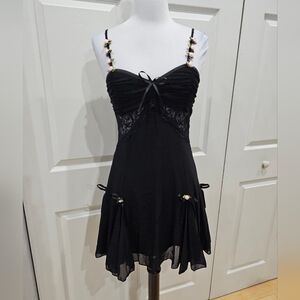 Dolls Kill Current Mood Goth Fairy Love Chronicle Black Lace Rose Mini Dress S